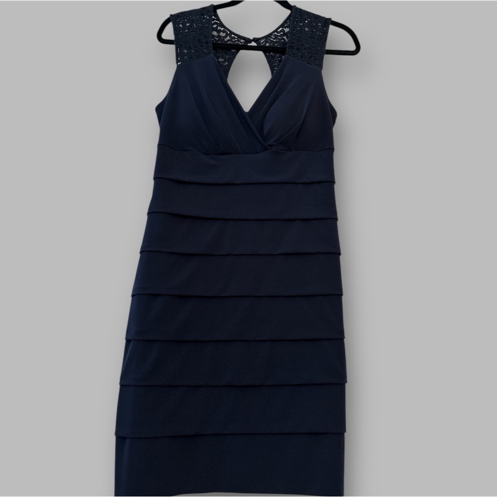 Enfocus studio size 12 sleeveless dark navy blue dress with lace sleeveless